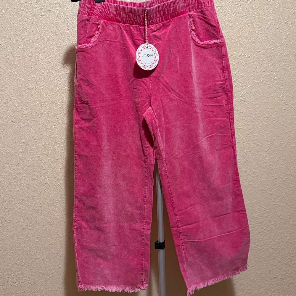 Umgee pink corduroy wide legs cropped pants women’s size large nwt - Picture 3 of 6